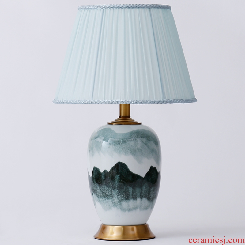 Jingdezhen new Chinese style landscape ceramic desk lamp lamp of bedroom the head of a bed restoring ancient zen sitting room sofa tea table lamp