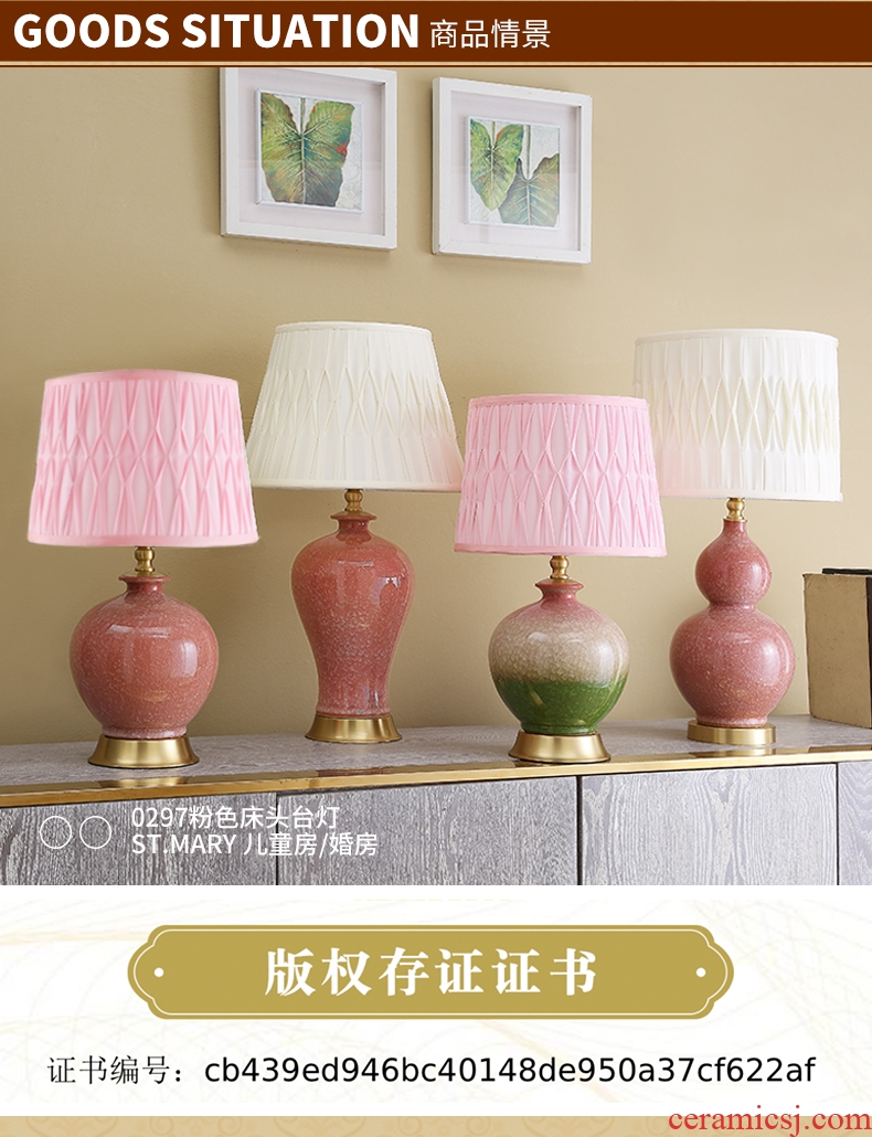 American children princess room pink ceramic desk lamp married marriage room berth lamp red sweet bedroom whole copper small lights