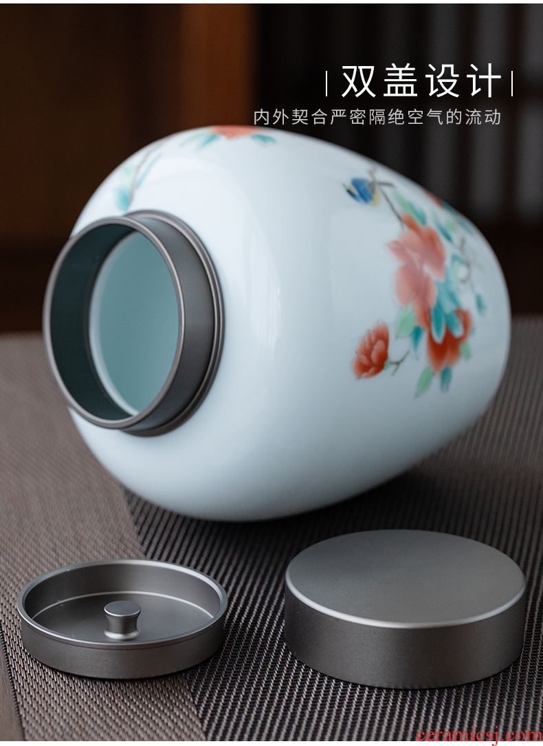 Drink to double aluminum cover caddy household enamel ceramic seal tank storage box Japanese wake tea tea tea warehouse