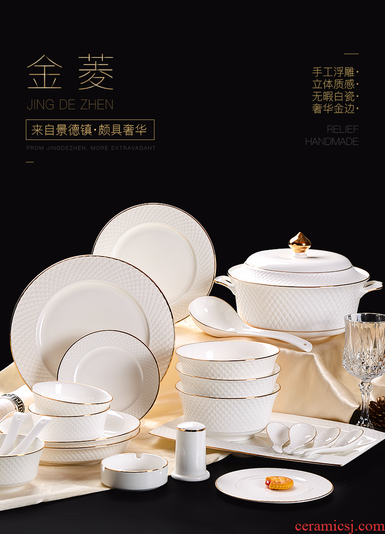 Jingdezhen ceramic western dishes european-style phnom penh bone porcelain plate creative household suit Jin Ling dishes