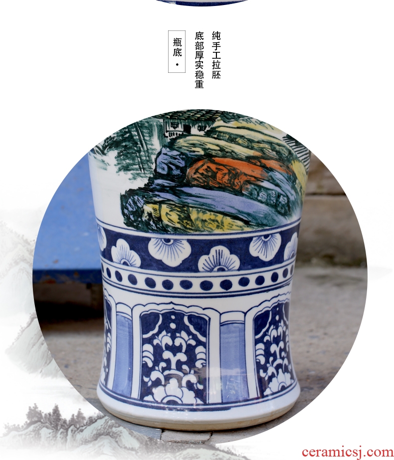 Jingdezhen ceramic hand-painted luck landscape painting big vase household living room floor furnishing articles opening gifts