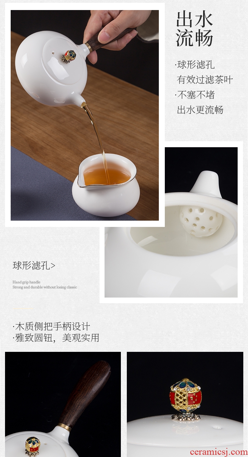 Jingdezhen ceramic kung fu tea set suet jade white porcelain pot of) tea tray side turn to tureen sample tea cup