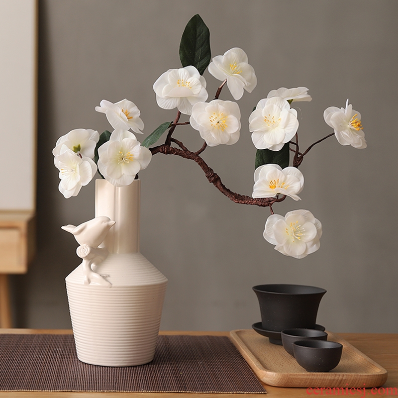Japanese zen household manual simulation cherry plum flower adornment is placed pendant ceramic vase combined packages