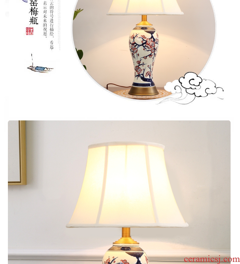 Chinese style full copper ceramic desk lamp warm home sitting room creative study villa example room bedroom nightstand lamp