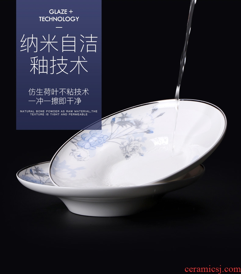 Chinese style household bone porcelain tableware suit creative craft colour porcelain dishes suit QingHuan ceramic bowl plate