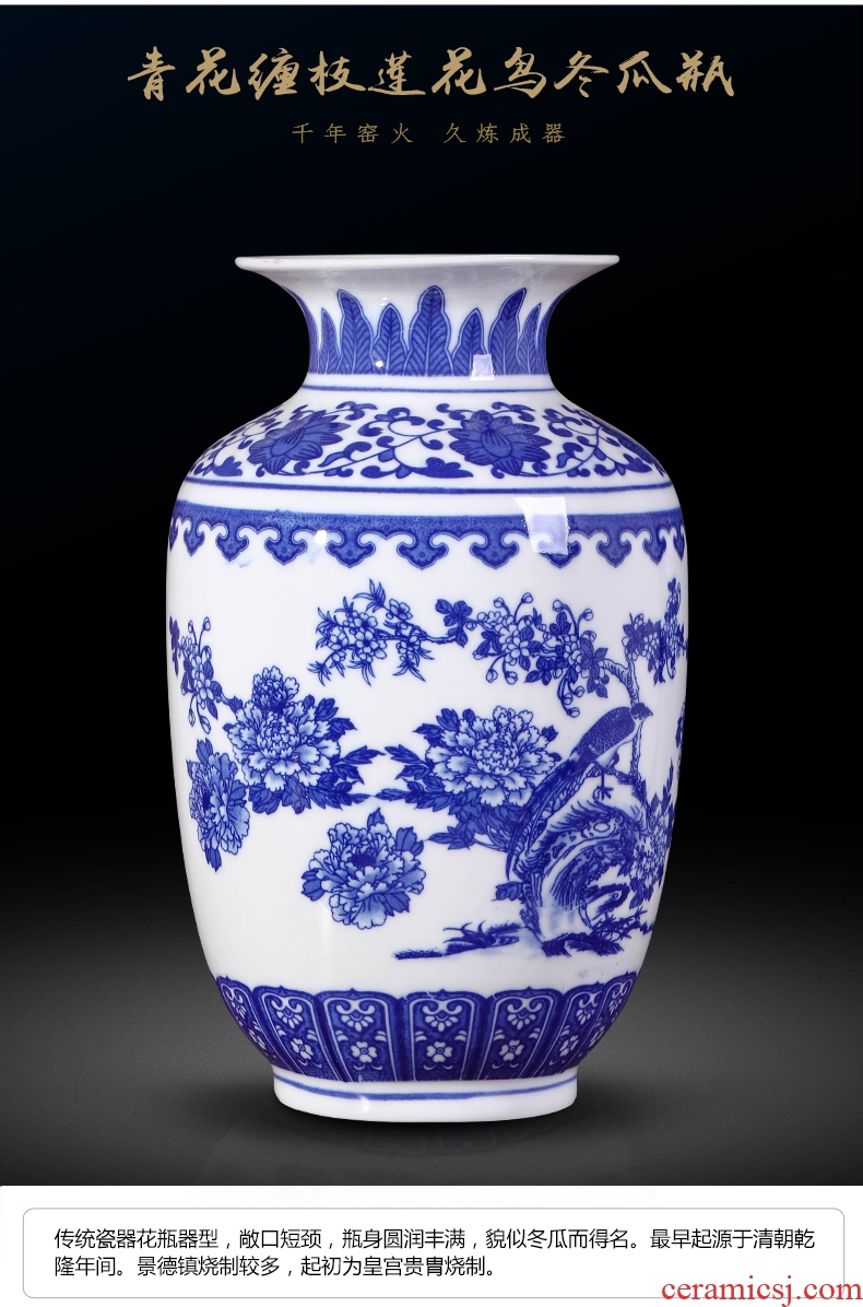 Blue and white porcelain of jingdezhen ceramics thin body blue and white porcelain vase decoration vase vase household porcelain decorations in the living room