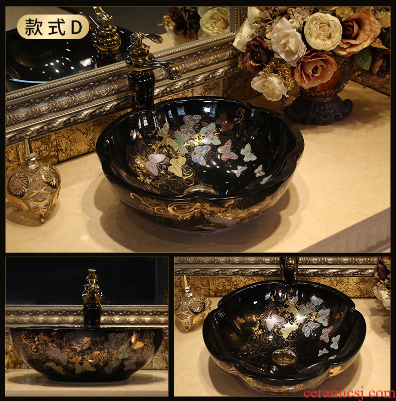 Gold cellnique jingdezhen ceramic art on the stage basin bathroom sink European wind her face basin scale many design and color