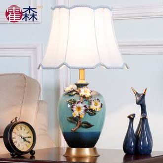 Colored enamel new Chinese style complete copper lamp sitting room bedroom berth lamp artical costly ceramic glass lighting