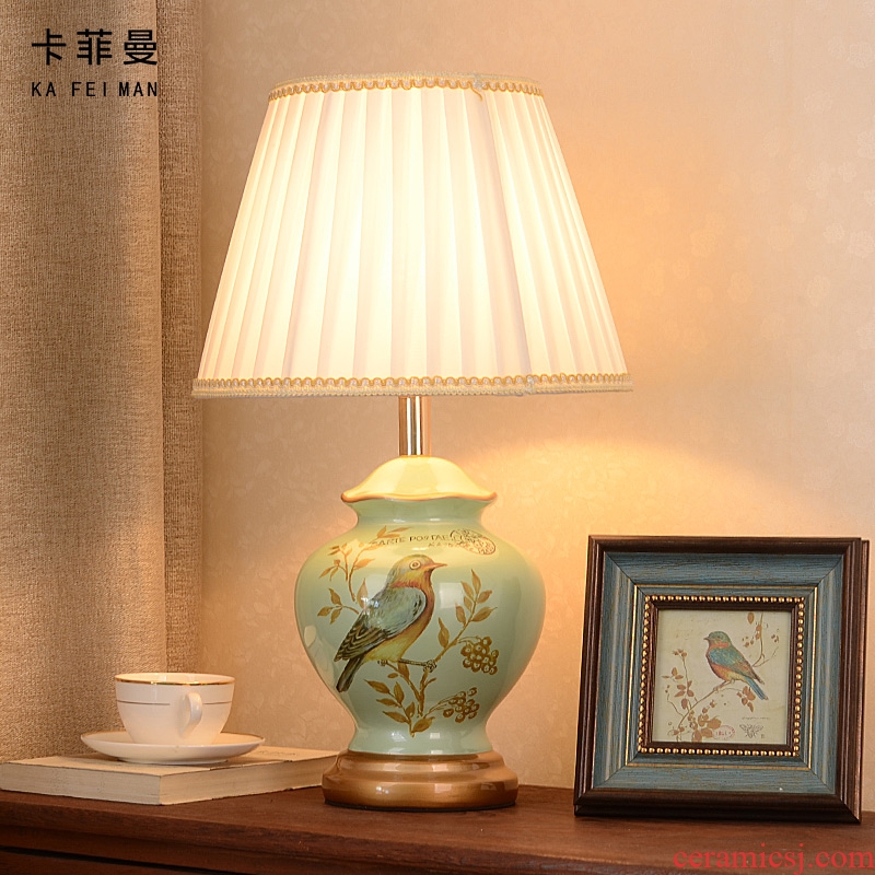 American ceramic desk lamp light home sitting room is the study of new Chinese style of bedroom the head of a bed European pastoral romance warm light