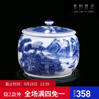 Jingdezhen ceramic hand-painted with cover of blue and white porcelain decoration storage tank Chinese ceramic pot to receive furnishing articles large