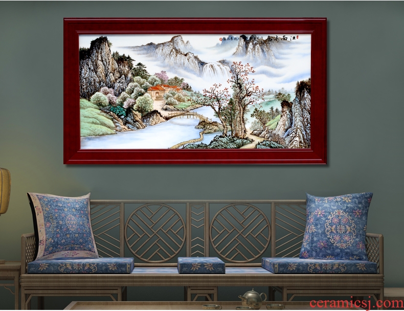 Chinese lucky feng shui living room sofa setting wall adornment jingdezhen hand-painted porcelain plate painting landscapes of corridor murals