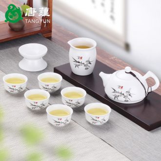 Dehua county tang yun ding kiln tea set household contracted tureen tea cups kung fu tea set ceramic tea POTS bowl