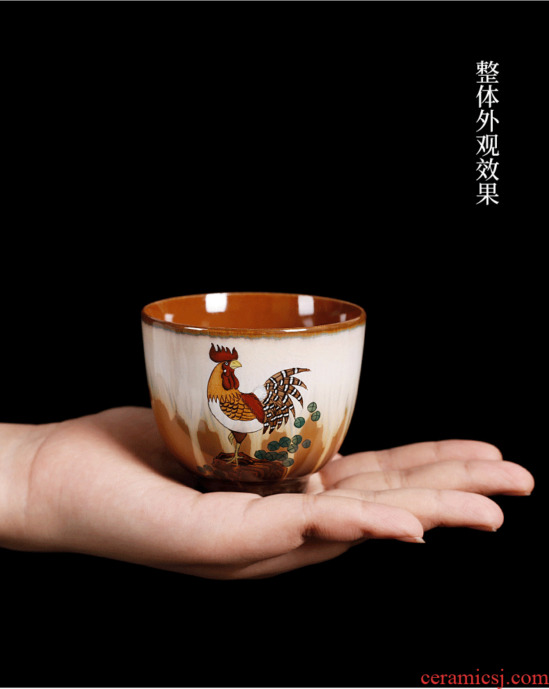 Chrysanthemum patterns kiln jingdezhen hand-painted prosperous cup pure manual master cup single cup personality rooster cup