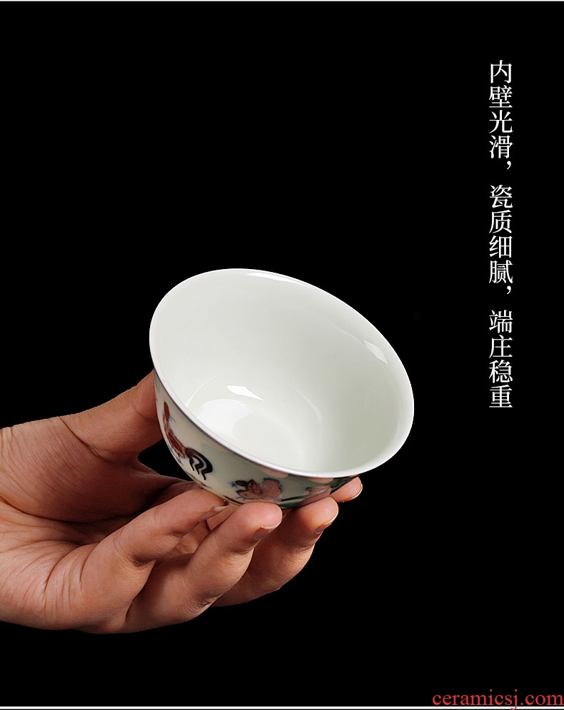 Chrysanthemum patterns bucket color chicken cylinder of jingdezhen pure manual hand-painted teacup kongfu master of blue and white porcelain cup single cup