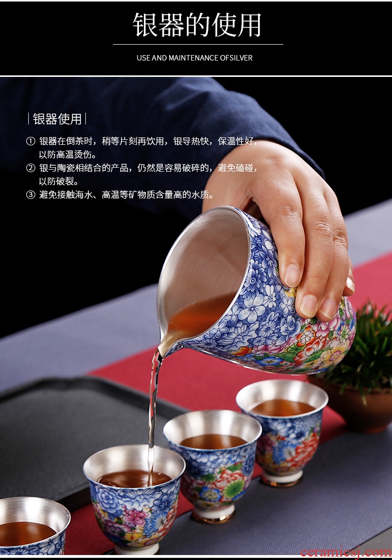 Chrysanthemum patterns handmade silver enamel household fair mug of tea sea and glass ceramic tea tasted silver gilding points