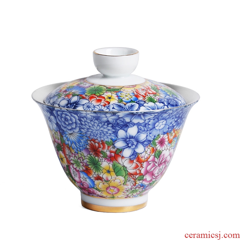 Chrysanthemum patterns handmade enamel coppering.as silver tureen kung fu tea bowl of ceramic cups of household