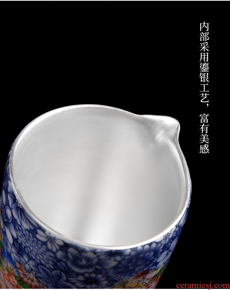 Chrysanthemum patterns handmade silver enamel household fair mug of tea sea and glass ceramic tea tasted silver gilding points