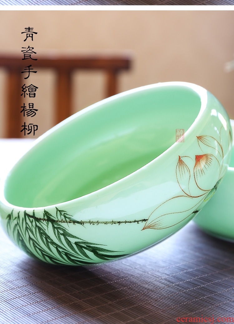 Melts if wash the ceramic tea set large 8 "longquan celadon tea writing brush washer wash water jar tea accessories cup bowl