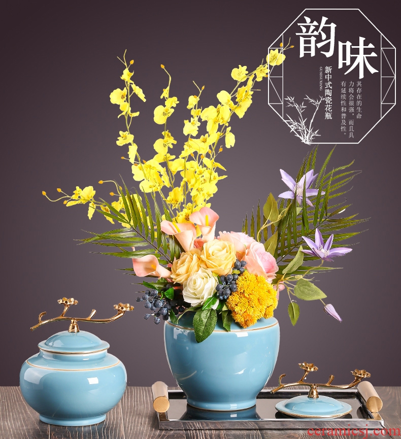 New Chinese vase furnishing articles sitting room flower arranging flowers European modern example room table soft ceramic handicraft ornament