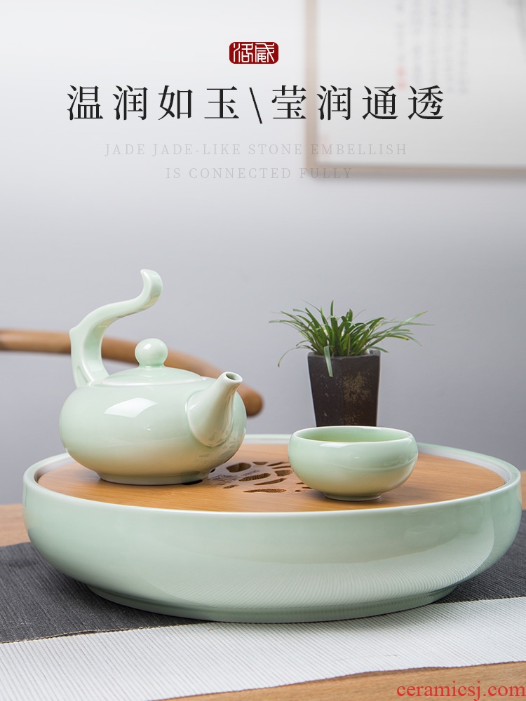 Kung fu tea set jingdezhen ceramic contracted household celadon teapot teacup tea tray portable Japanese trip