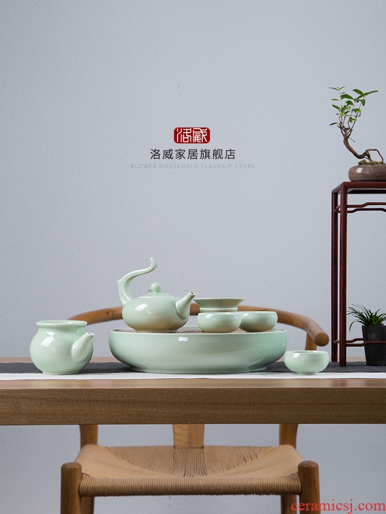 Kung fu tea set jingdezhen ceramic contracted household celadon teapot teacup tea tray portable Japanese trip