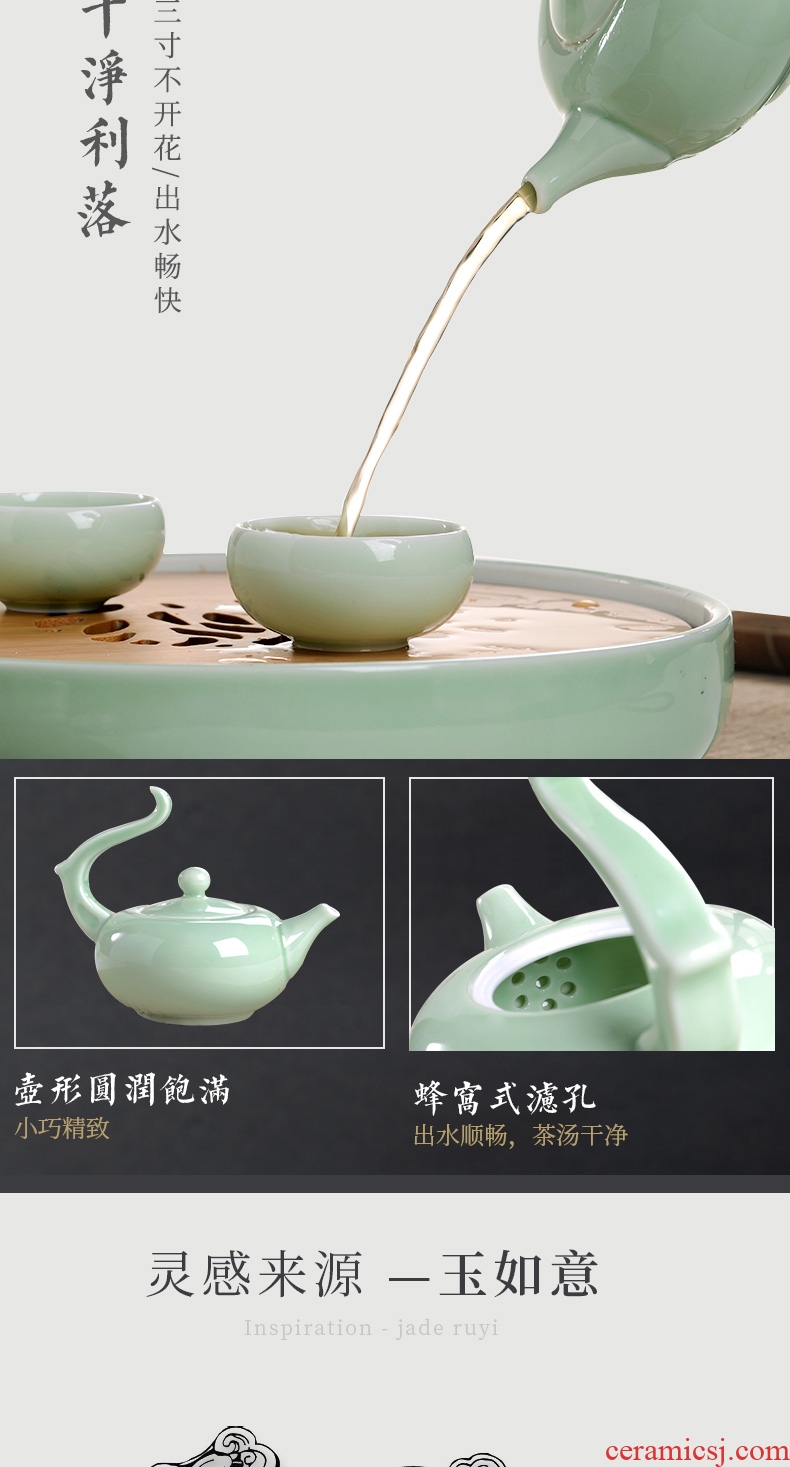 Kung fu tea set jingdezhen ceramic contracted household celadon teapot teacup tea tray portable Japanese trip