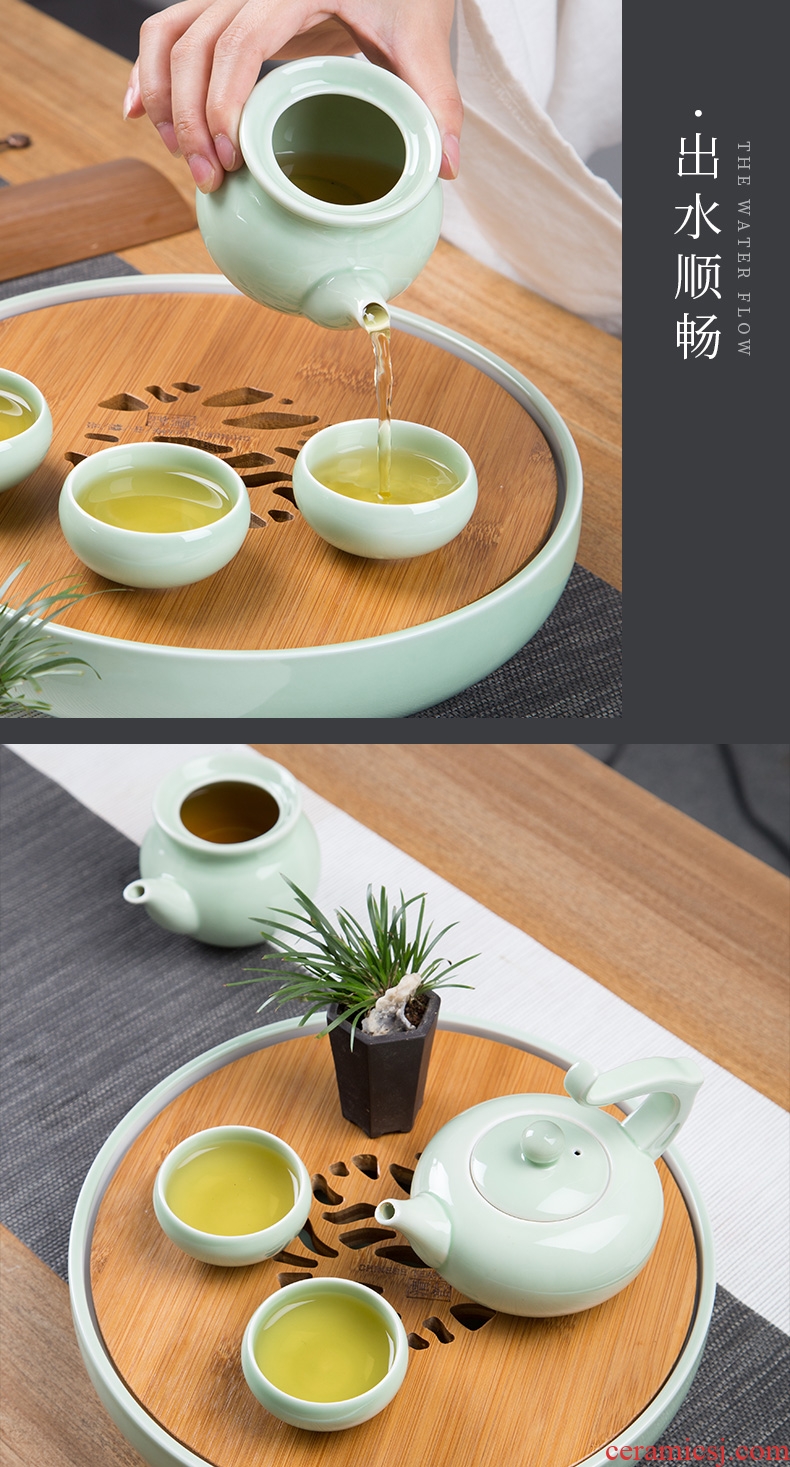 Kung fu tea set jingdezhen ceramic contracted household celadon teapot teacup tea tray portable Japanese trip