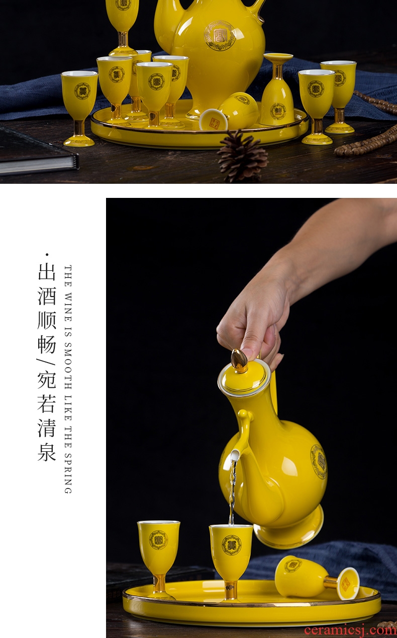 Jingdezhen wine suits ceramic celadon home court of a complete set of antique Chinese jade porcelain paint jar of wine cup