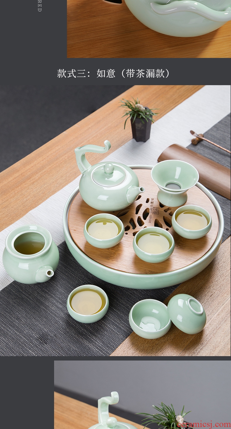 Kung fu tea set jingdezhen ceramic contracted household celadon teapot teacup tea tray portable Japanese trip