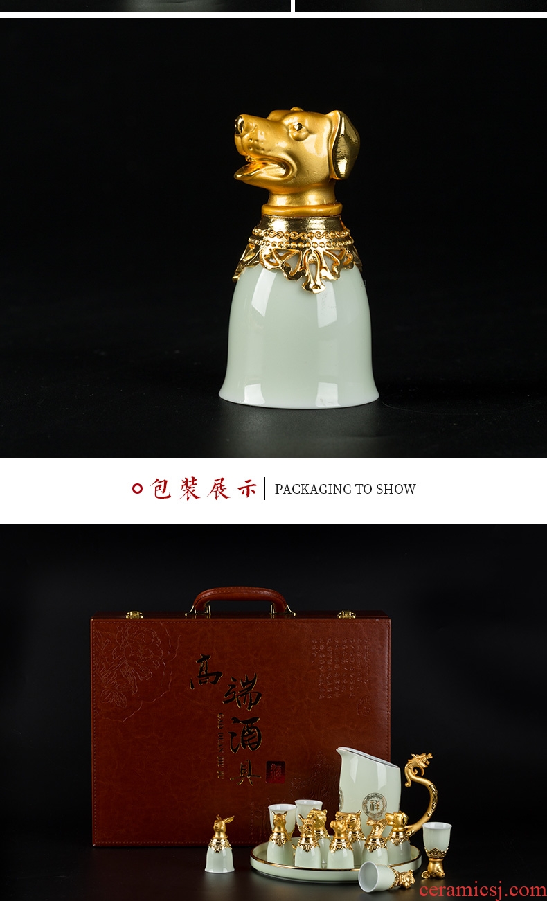 Jingdezhen wine suits Chinese style Chinese zodiac animal heads liquor cup of wine and wine of archaize ceramic gifts