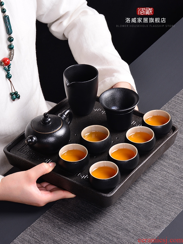 Tea set household contracted and contemporary jingdezhen 6 cups coarse pottery teapot tea tray Japanese kung fu tea set