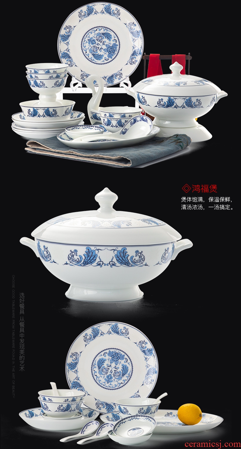 Jingdezhen blue and white porcelain tableware suit household of Chinese style of eating food combination contracted bone porcelain ceramic dishes dishes suit