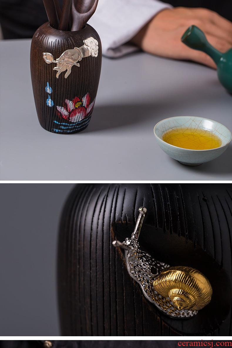 Jingdezhen ebony wood tea six gentleman's suit tea art combination furnishing articles ChaGa kung fu tea accessories with zero