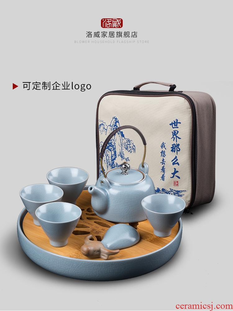 Portable travel tea set with your kiln kung fu tea set jingdezhen ceramic cups teapot tea tray package