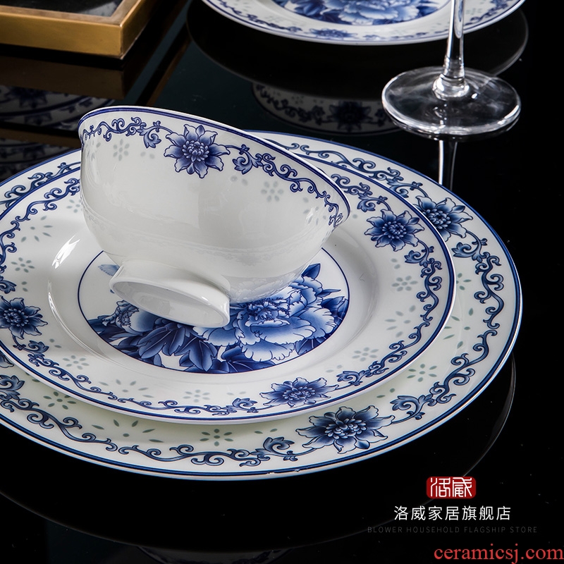 Blue and white porcelain bone porcelain tableware suit household Chinese jingdezhen ceramics horse plate combination dishes dishes