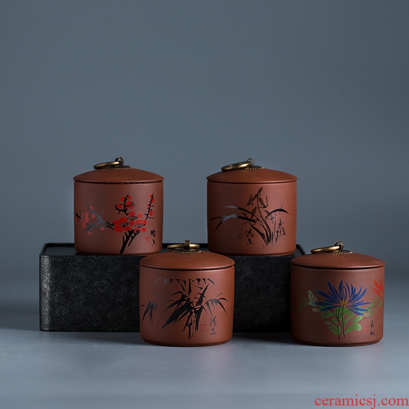 Violet arenaceous caddy household jingdezhen ceramic tea set storage jar tea storage tank mini small seal pot