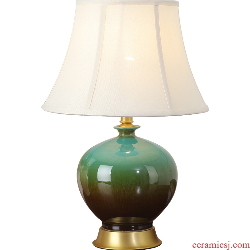 Full copper ceramic desk lamp bedroom nightstand lamp American sitting room atmosphere lamp dimming bedroom ceramic lamp