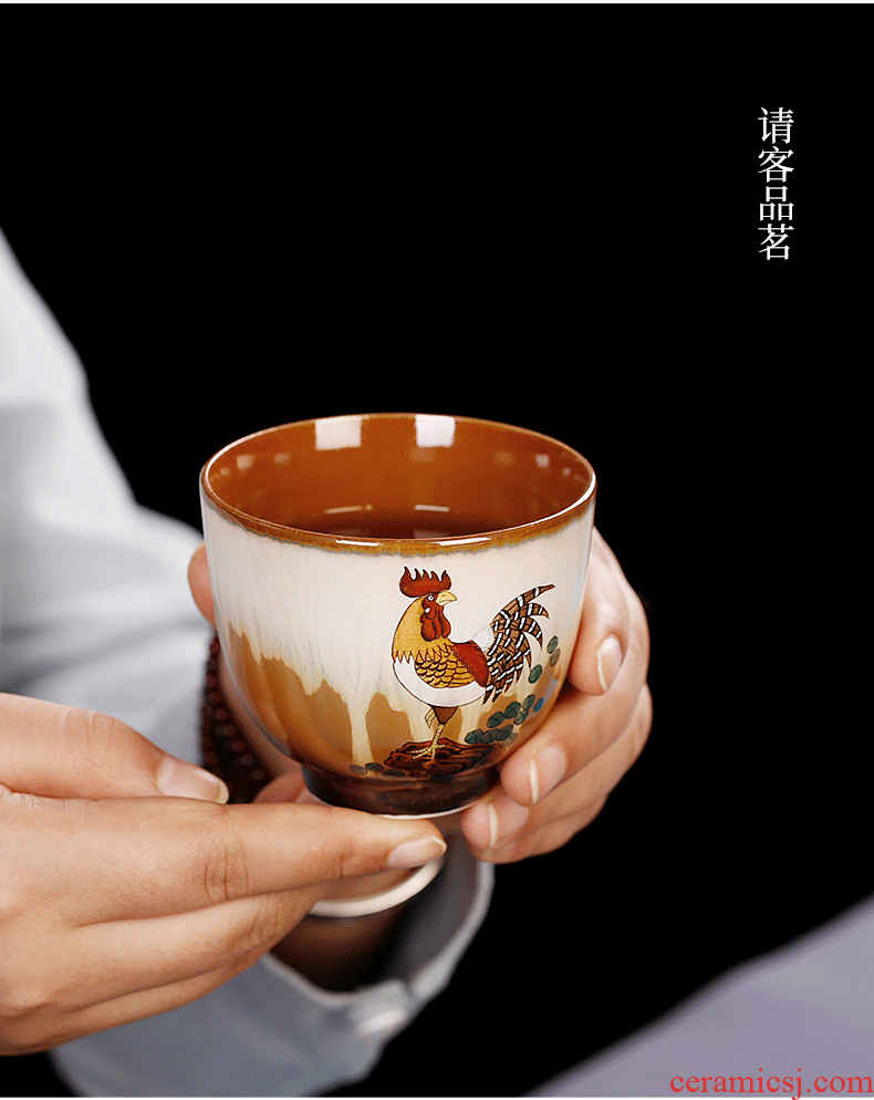 Chrysanthemum patterns of jingdezhen pure manual hand-painted prosperous kiln ceramic cups master cup single cock cup