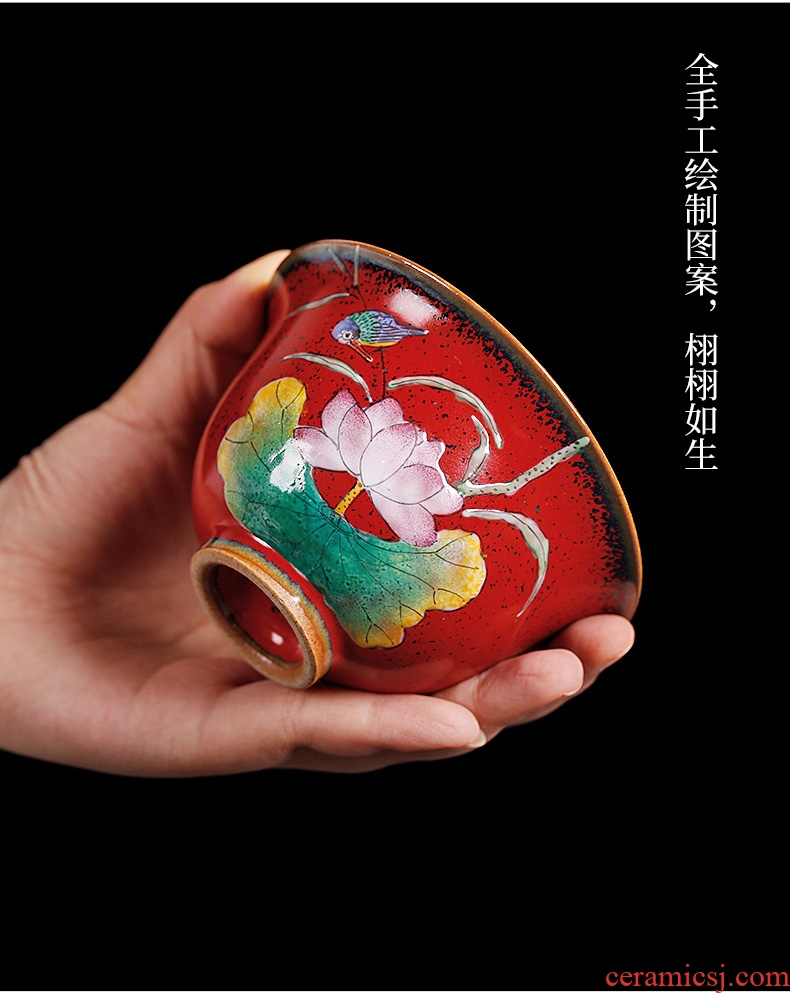 Chrysanthemum patterns of jingdezhen tureen pure manual variable red glaze hand-painted flowers only three bowl of tea with tea