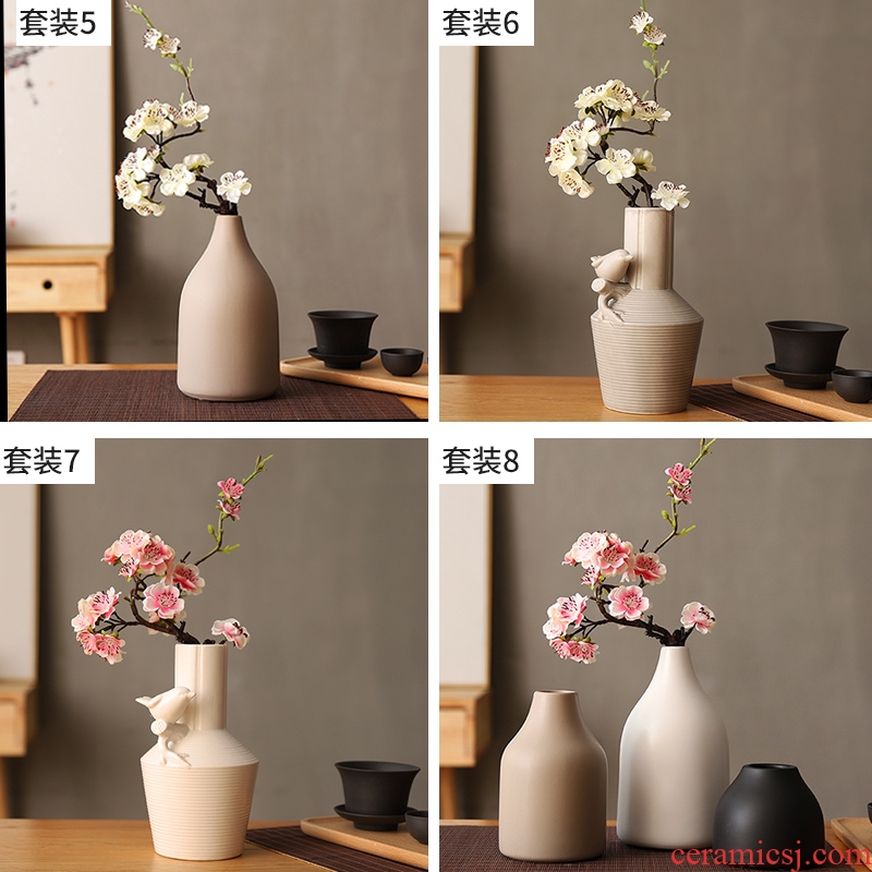 Tea art ceramic dry flower vase decoration home furnishing articles Japanese plum blossom peach sitting room household art flower arranging suits