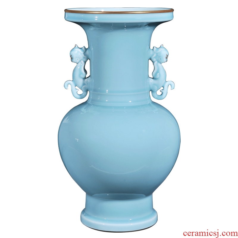 Jingdezhen ceramics imitation qing qianlong powder blue glaze vase sitting room of Chinese style household decorations collection furnishing articles