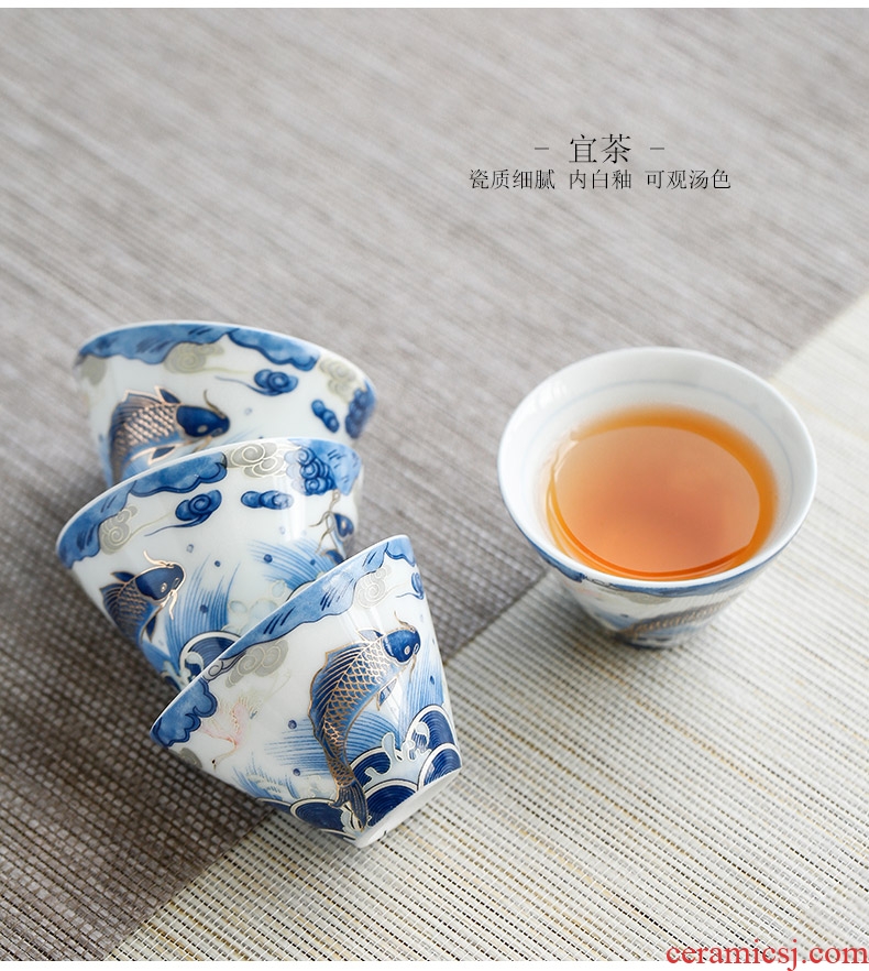 Auspicious dragon fish ceramic cups perfectly playable cup home of kung fu tea set sample tea cup single cup bowl master cup by hand