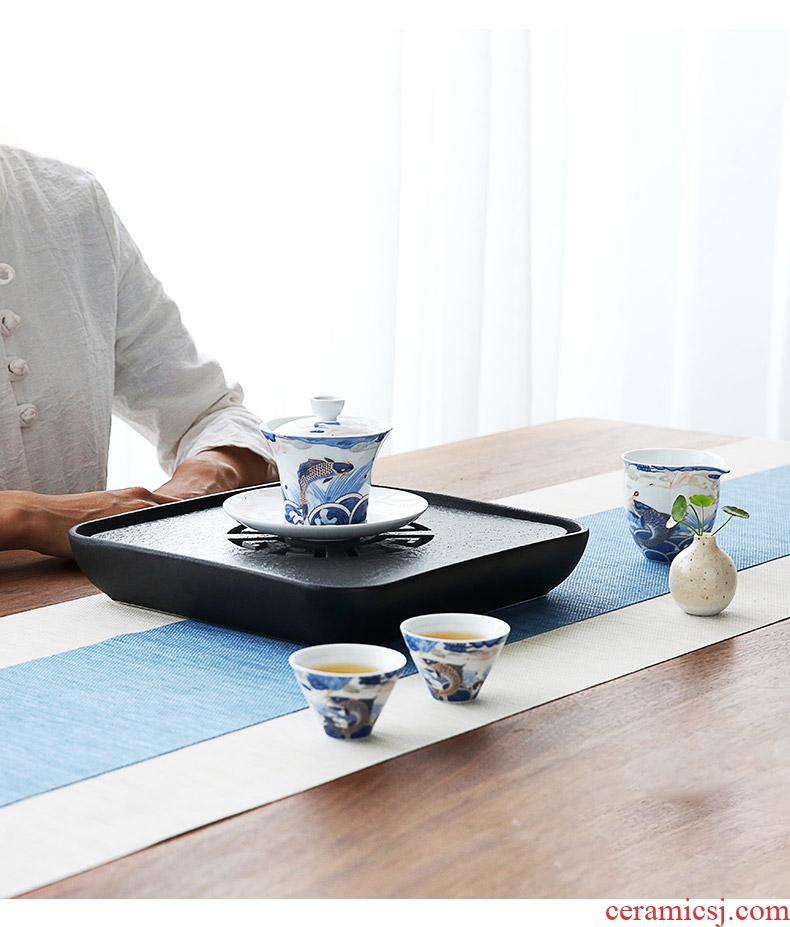 Simple dry ceramic tea set modern household water storage kung fu tea tea sea small saucer dish receives type tea table