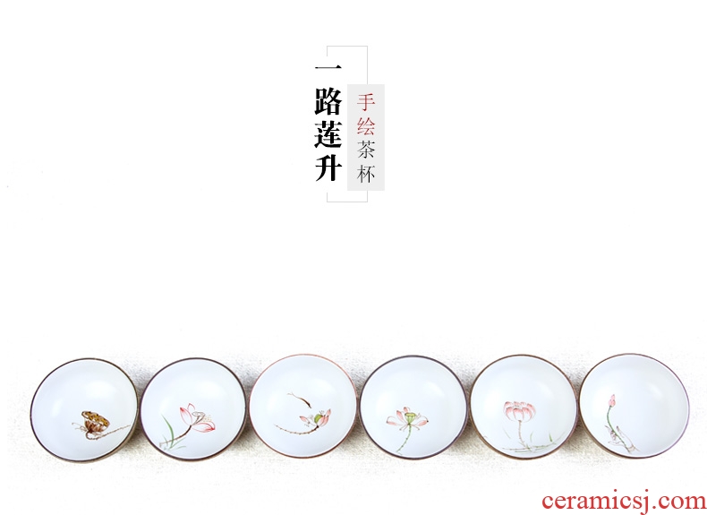Small hand-painted ceramic sample tea cup kung fu tea cups suit household 6 pack small bowl tea tea cup