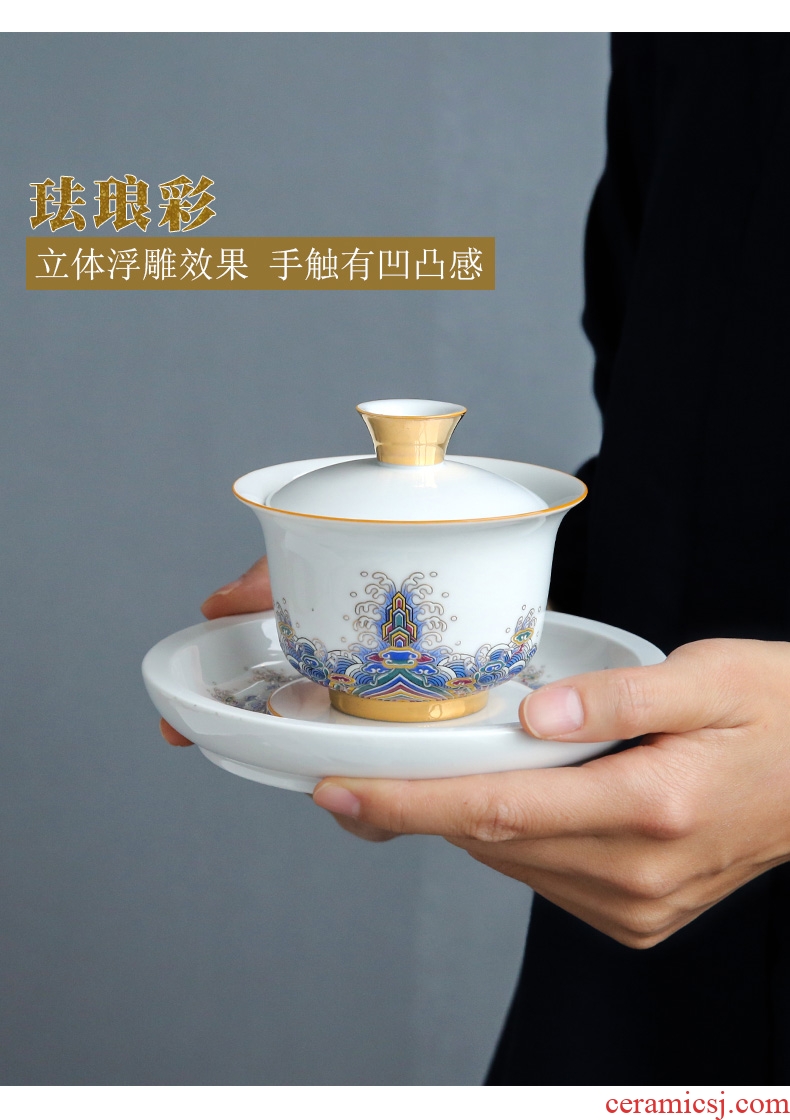 Colored enamel was suit household kunfu tea contemporary and contracted style tea ceremony jingdezhen ceramic teapot teacup