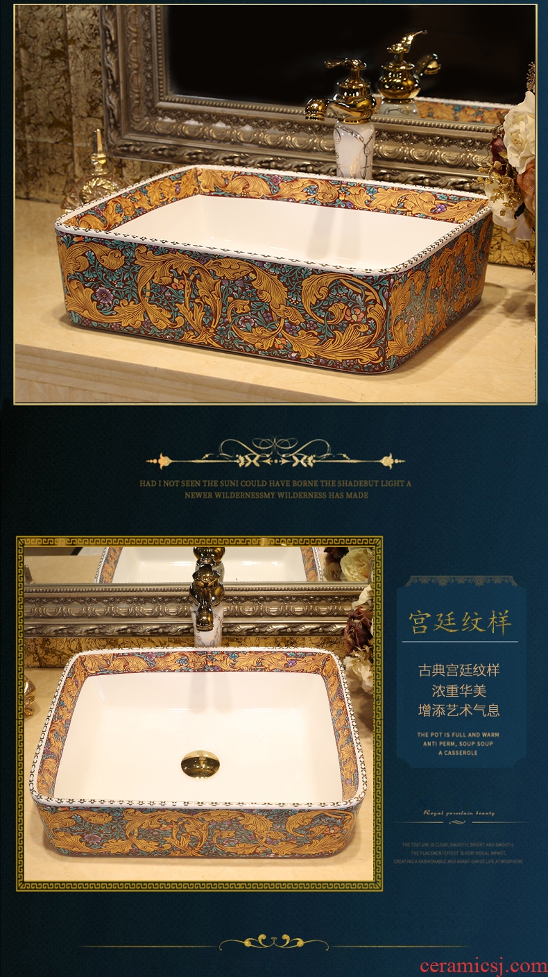 Gold cellnique ceramics stage basin rectangle lavatory washbasins European art basin bathroom sink