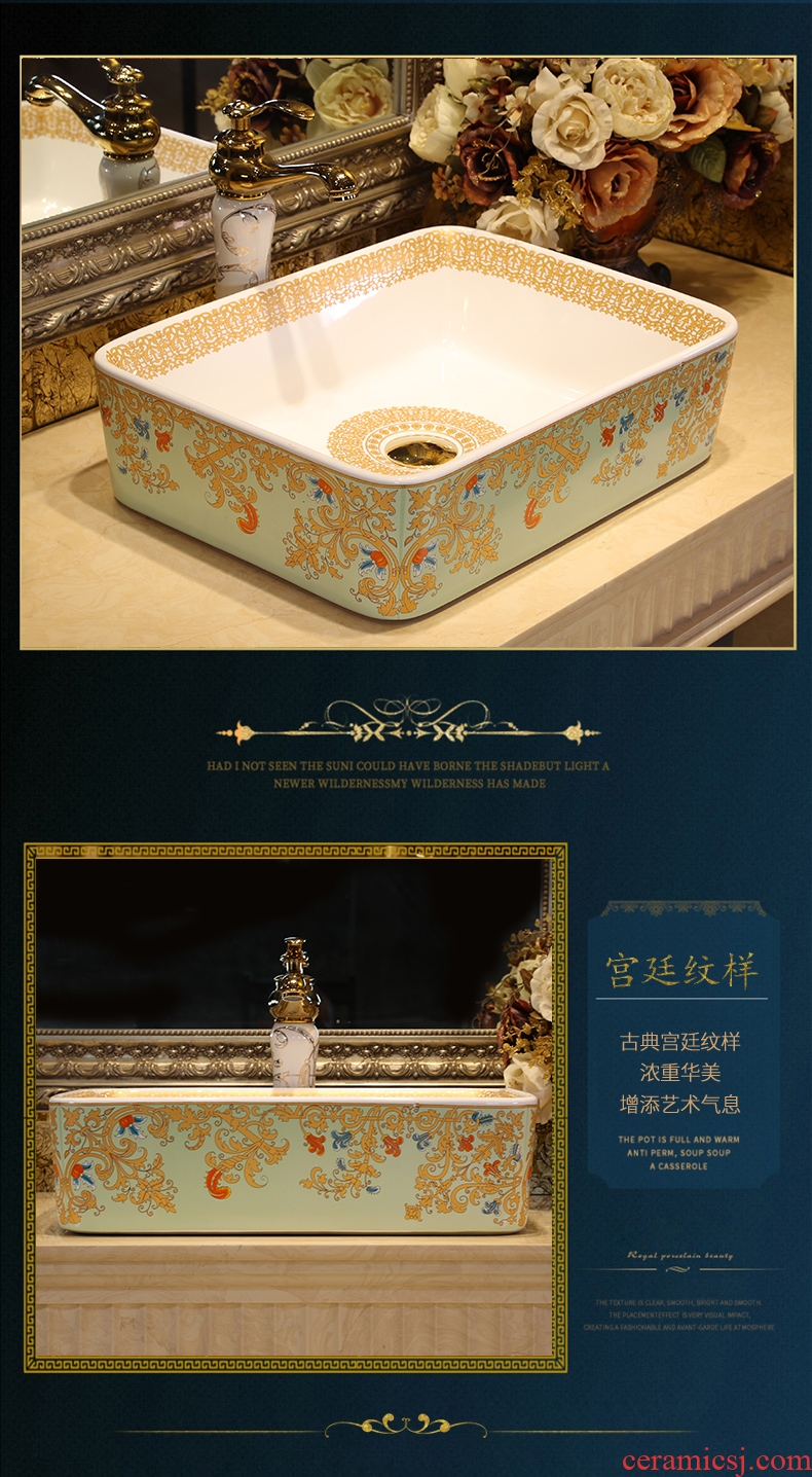 Gold cellnique ceramics stage basin rectangle lavatory washbasins European art basin bathroom sink