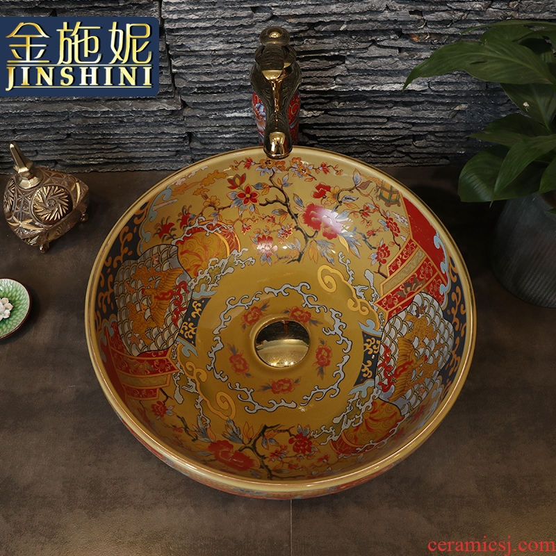 Gold cellnique Chinese art basin archaize ceramic sinks square toilet disk restore ancient ways the basin that wash a face to wash your hands