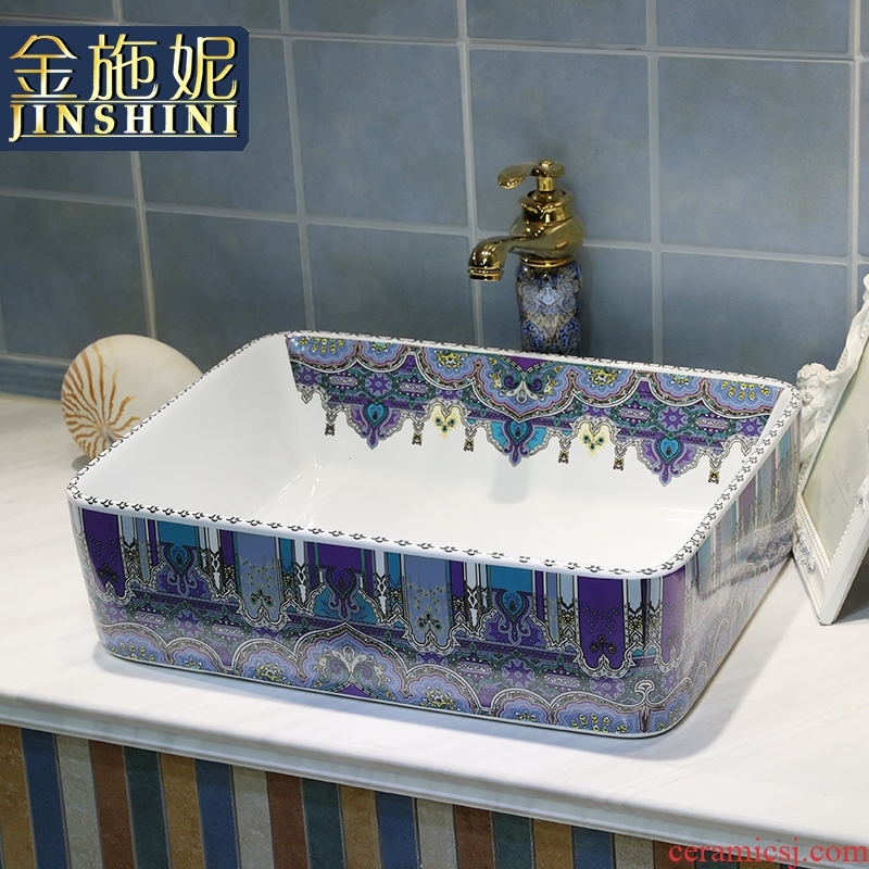 Gold cellnique jingdezhen ceramic lavabo art basin bathroom rectangular lavatory Bohemia