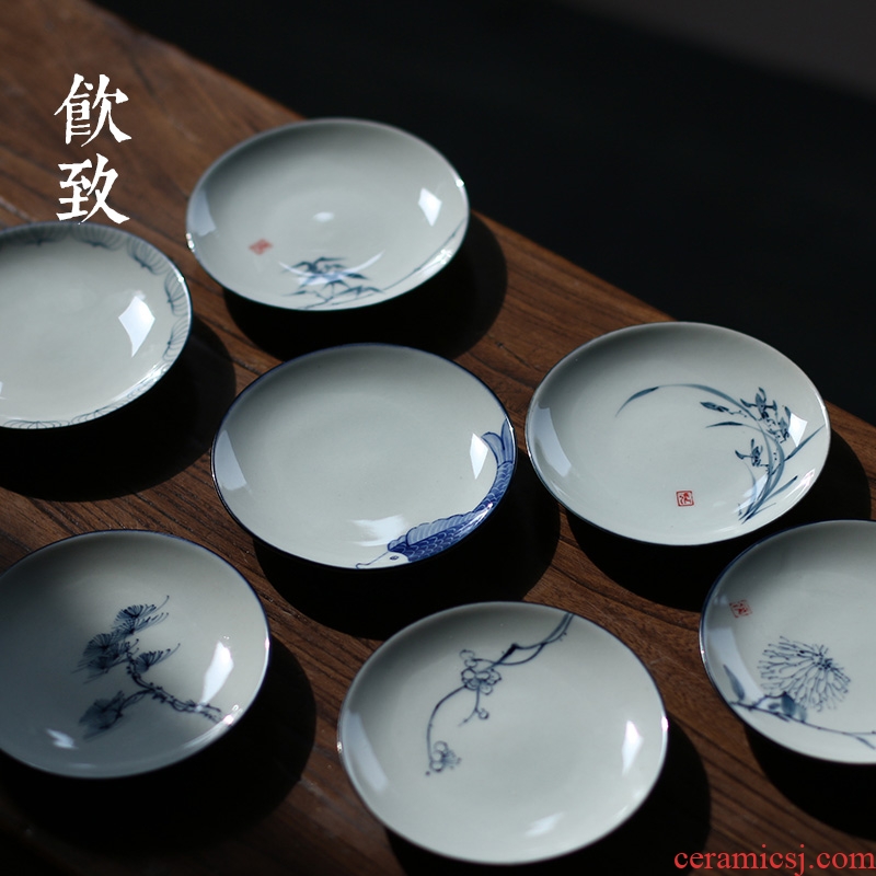 Drink to jingdezhen hand-painted teacup pad of blue and white porcelain ceramic cup spare parts for Japanese insulation pad tea cups